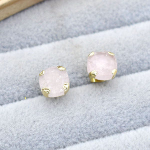 Rose Quartz Gemstone <b>Stud</b> <b>Earring</b> Gold Plated Prong <b>Set</b> Handmade Birthstone Jewelry Gift Women Elegant Minimalist - Product Image 2