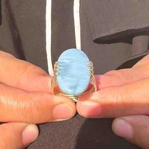 Handmade Sterling Silver Blue Opal Gemstone <b>Ring</b> Natural <b>Crystal</b> Jewelry Statement <b>Ring</b> Gift For Women Elegant - Product Image 5