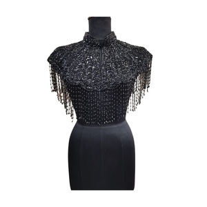 Embroidered Lace <b>Cape</b> with Beads 100% Cotton Mesh Fabric Chevron Pattern Elegant Fancy Luxury Style for <b>Women</b> Wholesale Export - Product Image 1