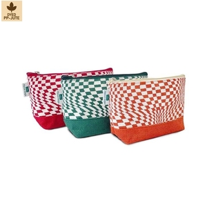 Pochette de maquillage en jute personnalisée avec fermeture éclair 24x12x6 cm, trousse de toilette de voyage, fournisseur en gros OEM ODM, marque privée - Product Image 1