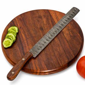 Damascus Steel Chef <b>Knife</b> 15 in Wood Handle Leather Sheath Hand Forged Right Hand Modern Style Dishwasher <b>Safe</b> - Product Image 4