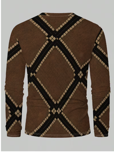 Men's Brown Striped Full Sleeve Casual <b>Shirt</b> <b>Collarless</b> Knitted 100% Cotton Embossed Anti-Shrink Spring Wear 300g Fabric - Product Image 3