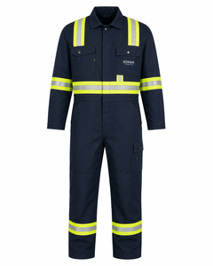 Navy Blue Lime Yellow Hi Vis Spandex <b>Waterproof</b> Industrial Work Coverall Heavy Duty Mechanic <b>Overall</b> Cargo Pockets Hidden Snap - Product Image 1