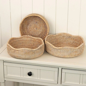 Round <b>Storage</b> <b>Basket</b> Eco Friendly Decorative <b>Wicker</b> Organizer Tray Rustic Elegant Home <b>Storage</b> <b>Basket</b> for Living Room Bedroom - Product Image 1