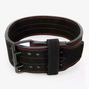 Ceinture de musculation en cuir noir et rouge avec surpiqûres contrastées, ceinture de gym robuste pour la musculation, entraînement de force du dos, ceinture de maintien lombaire - Product Image 2