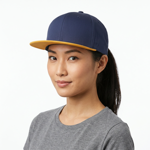 Unisex 6-Panel Snapback Cap <b>Navy</b> Blue With Yellow Brim Solid Color Street Style Fitted Baseball <b>Hat</b> Adult Casual Wear - Product Image 5