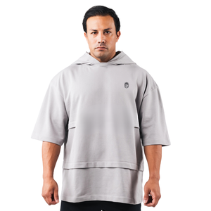 Sudadera con Capucha de Manga Corta para Hombre, Color Sólido, Corte Holgado, Estilo Casual Urbano, Personalizable al por Mayor - Product Image 1