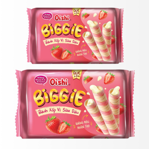 Meilleures ventes Oishi Biggie Strawberry Milk Wafer Roll 45g Gaufrette au lait et aux fraises croustillante Prix compétitif Vente en gros Exportation - Product Image 3