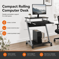 Étagère compacte à roulettes pour moniteur, plateau coulissant pour clavier, cadre métallique mobile avec roulettes, OEM ODM, poste de travail informatique, bureau
