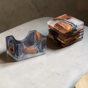 MN EXPORTS Handcrafted Resin Wood Coaster <b>Set</b> <b>Square</b> Modern Design Non-Slip Table Mats 5mm Thickness From Uttar Pradesh - Product Image 2