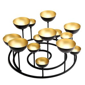 Centre de table luxueux en métal noir et or pour bougies chauffe-plat, idéal pour la table à manger, le salon et la décoration intérieure - Product Image 1