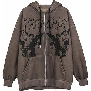 Sudadera con capucha gótica con cremallera, de algodón tejido, extragrande, con estampado frontal, transpirable, para otoño, de manga regular - Product Image 1