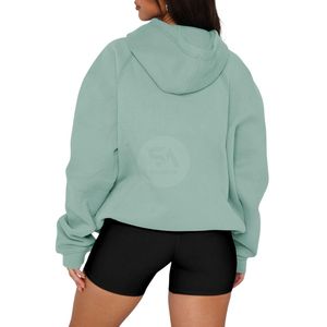 Sudadera con Capucha de Manga Larga para Mujer, Transpirable, Color Verde Menta, con Bolsillos Delanteros y Logotipo Personalizado, Venta al Por Mayor - Product Image 2