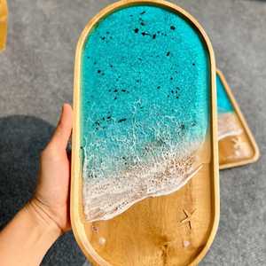 Luxury Ocean Wave Blue Ombre Resin Oval Jewelry Tray Decorative Trinket Dish <b>Makeup</b> Perfume Organizer for <b>Vanity</b> Table Decor - Product Image 2