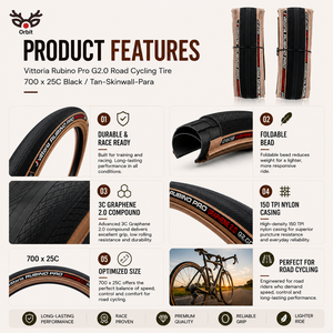 Pneu de vélo de route Vittoria Rubino Pro 2.0 700x25C, revêtement en caoutchouc Skinwall/Para Color - Product Image 3