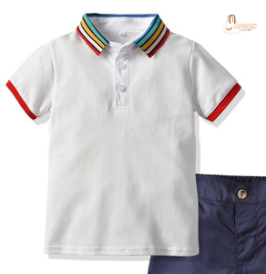 T-shirt polo en tricot respirant à col rond pour enfants, en polyester/coton, manches courtes - Product Image 3