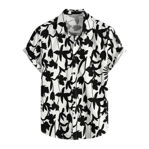 Chemise décontractée pour homme à manches courtes, imprimé floral, en popeline, respirante, en polyester, avec col rabattu, style estival - Product Image 1