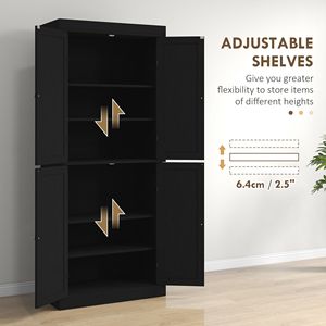 Moderno Armadio Dispensa da Cucina Indipendente con Ante in Metallo Nero e Legno, Ripiani e Telaio in MDF - su Ruote - Product Image 5