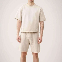 Conjunto de Dos Piezas para Hombre, Camiseta y Pantalones Cortos de Verano, Tejido de Algodón Transpirable, Ligero, Estampado Sólido, Ropa Urbana Personalizable