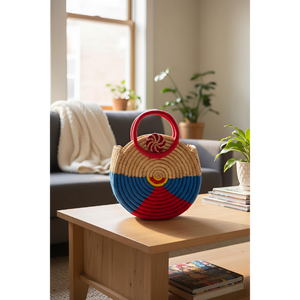 Panier de rangement rond en herbe tressée à la main avec poignée, organisateur festif pour la décoration intérieure - Product Image 5