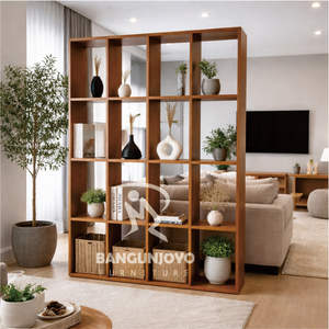 Étagère de séparation multifonctionnelle en bois de teck, style moderne et minimaliste, facile à installer, pour le salon et l'appartement - Product Image 3