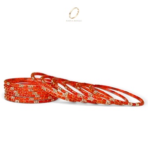 Dernières créations de bracelets en verre décoratifs de style cachemiri, motif goutte de pluie orange, avec cristaux dorés, pour bijoux de mariage indiens, vente en gros - Product Image 5