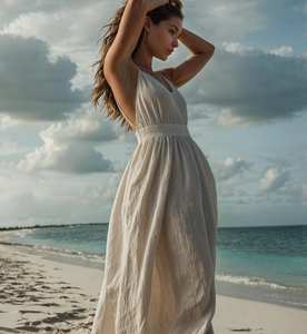 Vestido Maxi Verde Oliva para Mujer, Ecológico, Lavable, con Tirantes Finos, Estilo Boho, Casual, para Playa, Verano y Vacaciones - Product Image 5