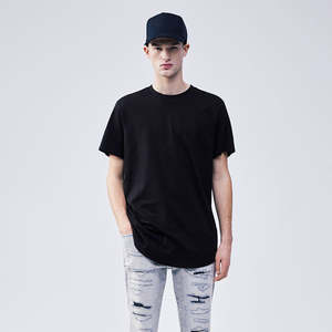 Camiseta Larga Negra para Hombre, Manga Corta, Estilo Casual Urbano, Algodón, Largo Extendido, Logotipo Personalizado - Product Image 6