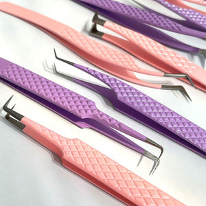 Pince à épiler pour cils à pointe en fibre, en acier inoxydable, dentée, de précision, rose et violette, outils pour extensions de cils volume - Product Image 5