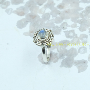Anillo de Piedra Lunar Arcoíris Fuego Azul Natural, Plata de Ley 925, Hecho a Mano, Diseño Único, Anillo de Piedra Lunar para Mujer - Product Image 6