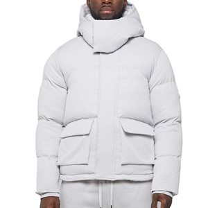 Veste matelassée blanche pour homme, col montant, fermeture éclair, coupe-vent, décontractée, hiver, couleur unie, rembourrage en polyester, longueur normale - Product Image 5