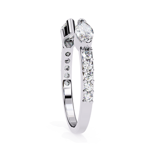 Bague ouverte en moissanite avec diamant, taille marquise 5,90x3,00mm et pierres latérales taille ronde 1,60mm, alliance de mariage couleur D VVS1 en or 14K - Product Image 4