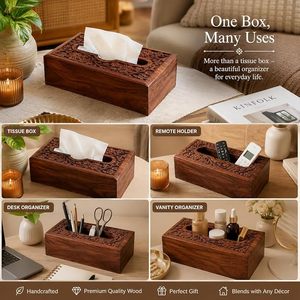 Handcrafted Classic Wooden Tissue <b>Case</b> & Napkin Organizer with Carved Design for Kitchen and Home Decor - Product Image 3