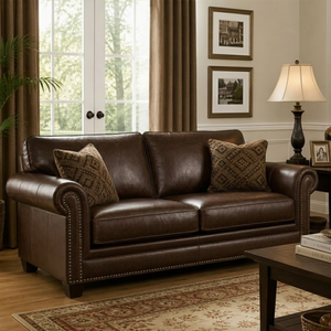 Vintage Style Leather 2 Seater <b>Sofa</b> with Nailhead Detailing for Luxury Home Interior Decoration Leather 2 Seater Couch - Product Image 1