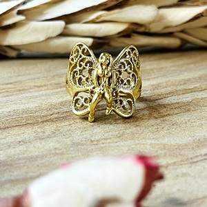 Latest Design Fairy <b>Ring</b> Boho Brass <b>Rings</b> For Women 18k Gold Plated Filigree Butterfly Angel <b>Statement</b> Jewelry Wholesale/OEM/ODM - Product Image 1