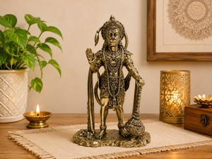 Brass Standing Hanuman Statue Religious Home <b>Decor</b> Artifact for Temple Spiritual Gift - Product Image 1