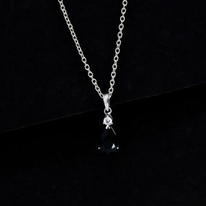 Sterling Silver Black Onyx Teardrop Pendant Bezel Setting Moissanite Accent Vintage Elegant Luxury Jewelry <b>Gift</b> Women Children's - Product Image 4