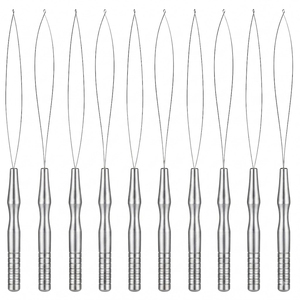 Professional Silver Hair Extension Loop <b>Needle</b> Wire <b>Threader</b> Pulling Hook for Micro Links Silicone Beads Application Set - Product Image 1