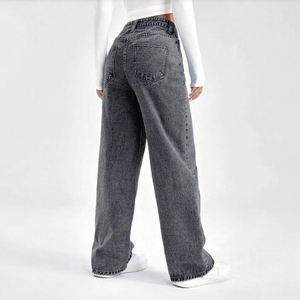Pantalones Vaqueros de Cintura Alta y Pierna Ancha para Mujer, de Algodón Lavado, Estilo Casual, Holgados, Color Gris, Estilo Otoñal - Product Image 3