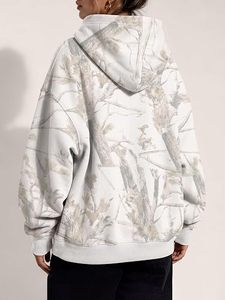 Übergroßer Kapuzenpullover für Damen mit Tasche, bedrucktem Camouflage-Muster, langen Ärmeln, Herbstkleidung - Product Image 6
