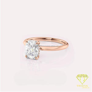 Bague de fiançailles en or rose avec diamant de laboratoire taille coussin, solitaire classique, bague de promesse et de mariage - Product Image 4