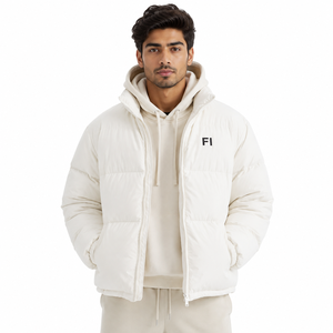 Custom Hooded Puffer Jacket Windproof Polyester <b>Bubble</b> Casual Winter <b>Coat</b> Zipper Front Logo Design Wholesale Men's Jackets USA - Product Image 1