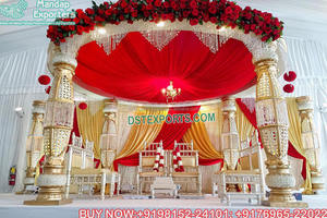 Mariage indien du sud cristal Mandap décor or métal piliers mariage Mandap thème traditionnel lieu de mariage métal Mandap décor - Product Image 3
