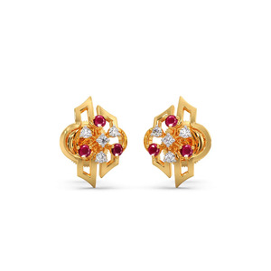 Boucles d'oreilles clous en or avec rubis et diamants floraux - Product Image 1