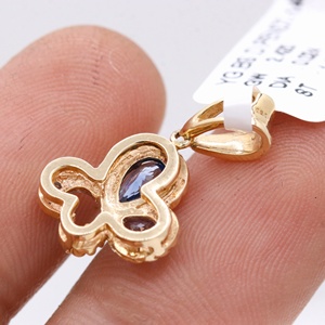 Colgante de Mariposa de Oro Amarillo Sólido de 14K con Zafiro Azul Natural y Diamantes, Joyería Fina, Memoria Jewels, Venta al Por Mayor - Product Image 3