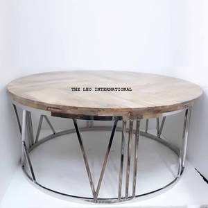 Eye Catching Look Leaves And Flowers Designer Metal Base Stand With Round <b>Mirror</b> Top Luxury Coffee <b>Tables</b> From India - Product Image 4