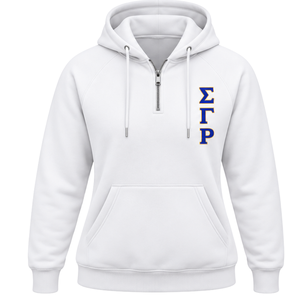 Sigma Gamma Rho <b>Women's</b> University Half <b>Zip</b> Up <b>Hoodie</b> <b>White</b> Custom Sorority Graphic Pullover Casual Collegiate Streetwear - Product Image 1
