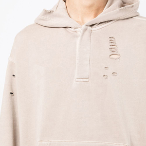 Sweat-shirt à capuche surdimensionné pour homme, 100% coton French Terry, couleur unie, vêtement décontracté avec poche avant et détails usés - Product Image 6