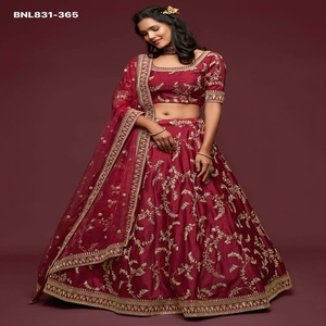 Top Quality Art Silk with <b>Sequin</b> Embroidered Semi-Stitched <b>Flared</b> Maroon Lehenga-Choli Set Supplier from India Woman Fashion - Product Image 1