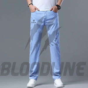 Pantalon cargo pour homme Bloodline, coupe droite, taille mi-haute, couleur unie, denim tricoté, style hip-hop, délavé, décontracté, pour l'été - Product Image 6